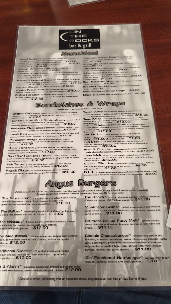 On the Rocks Bar & Grill Menu - Image 1